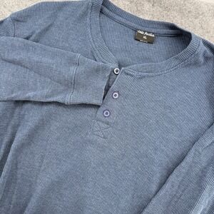 Jake Austin Henley Shirt Mens XL Blue Gray Long Sleeve Waffle Knit Cotton